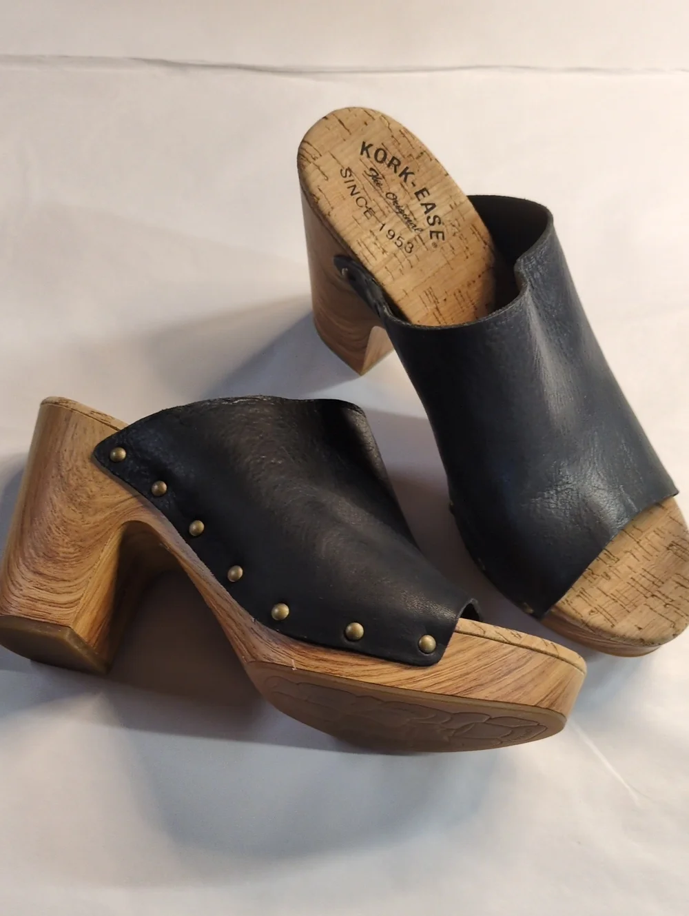 Kork Ease Harlin Wood Heel Platform Leather Open Toe Mule Clog Brown Size 10